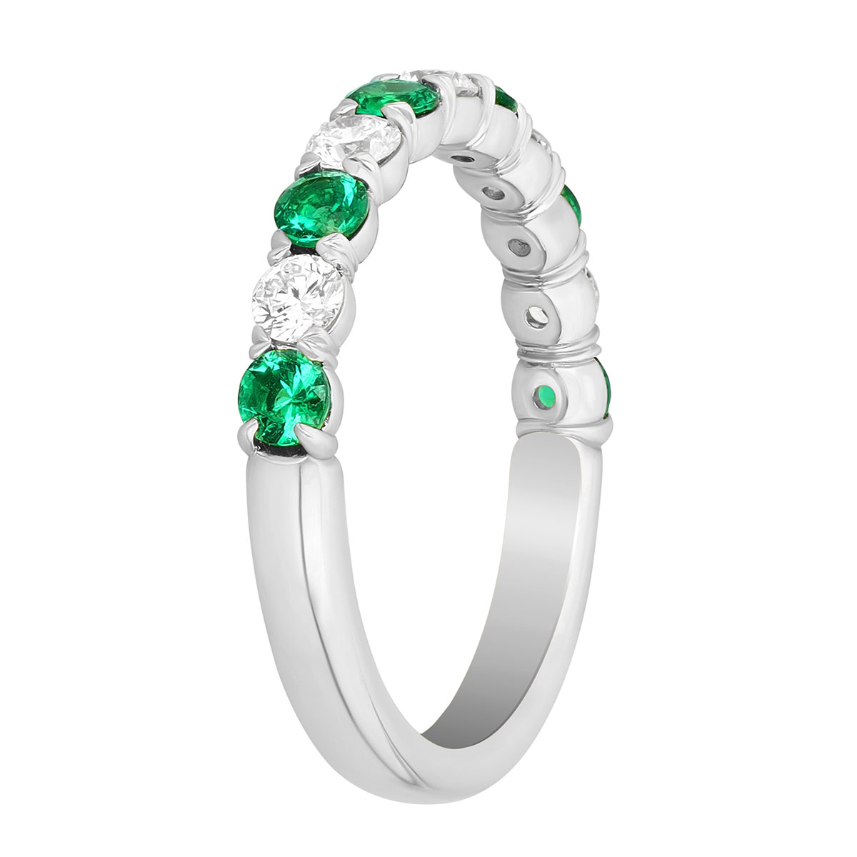 Precision Set Round Emerald & Diamond Band Ring in Platinum, 0.75 tw