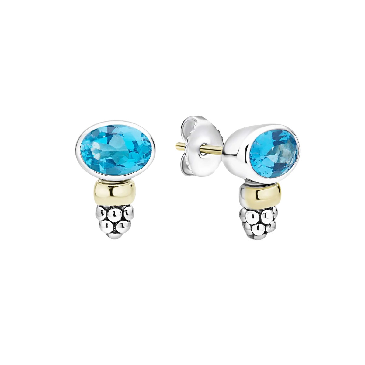 LAGOS Signature Caviar Two-Tone Swiss Blue Topaz Oval Stud Earrings
