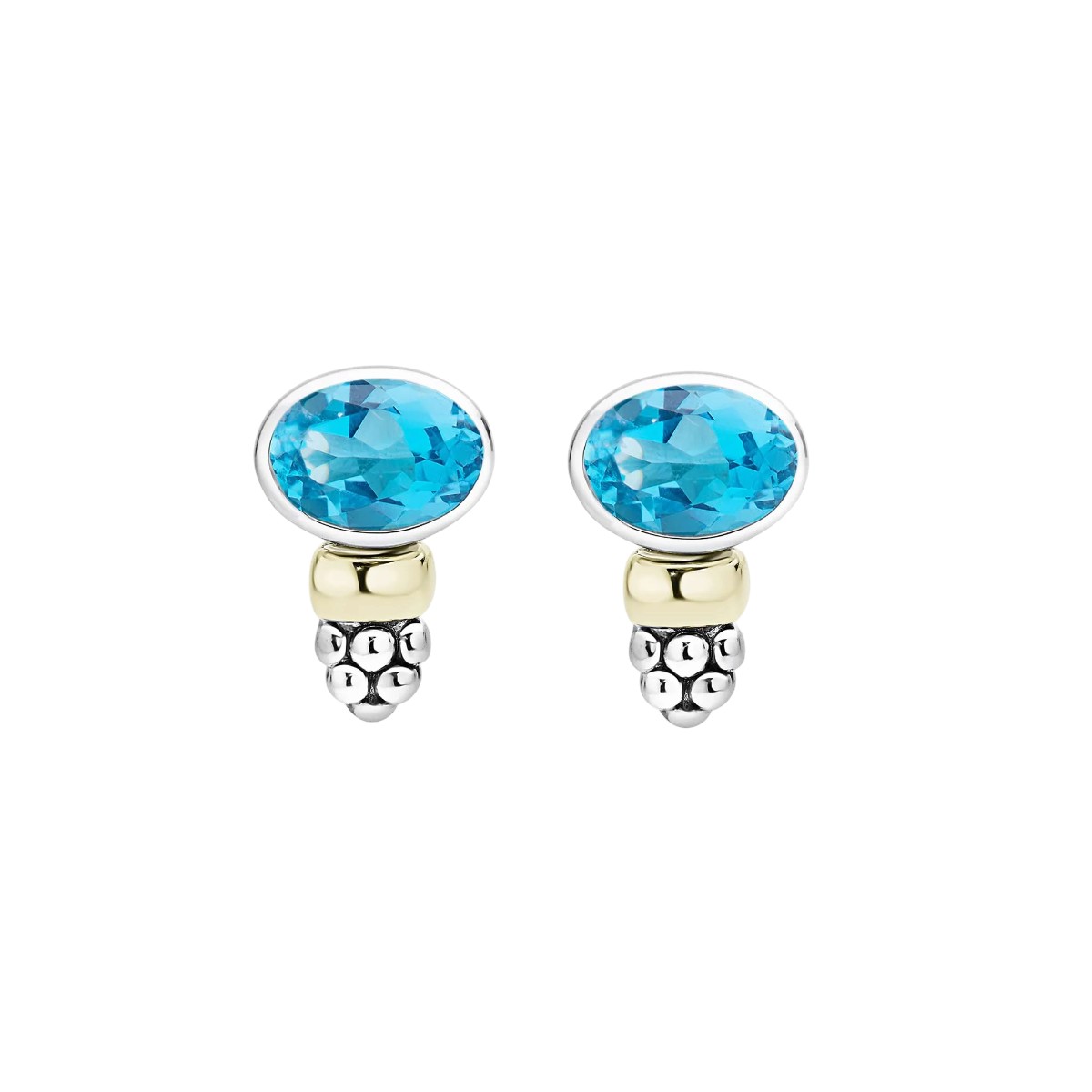 LAGOS Signature Caviar Two-Tone Swiss Blue Topaz Oval Stud Earrings