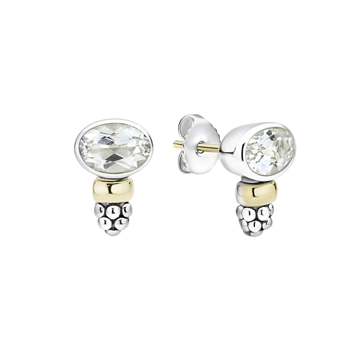 LAGOS Signature Caviar Two-Tone White Topaz Oval Stud Earrings