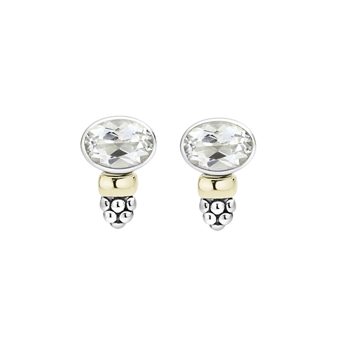 LAGOS Signature Caviar Two-Tone White Topaz Oval Stud Earrings