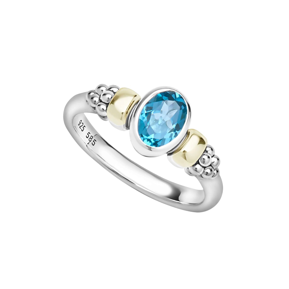 LAGOS Signature Caviar Two-Tone Swiss Blue Topaz Oval Ring, Size 7