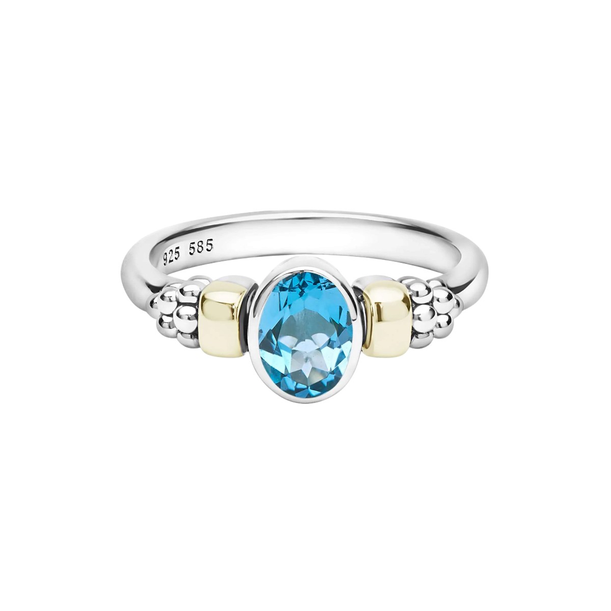 LAGOS Signature Caviar Two-Tone Swiss Blue Topaz Oval Ring, Size 7