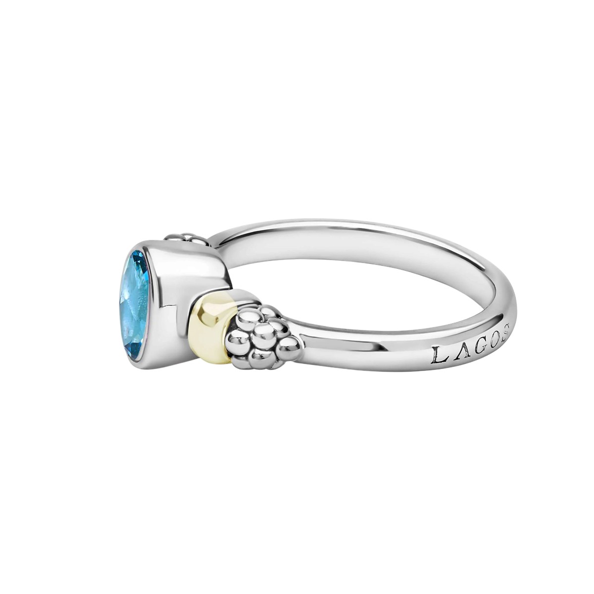 LAGOS Signature Caviar Two-Tone Swiss Blue Topaz Oval Ring, Size 7