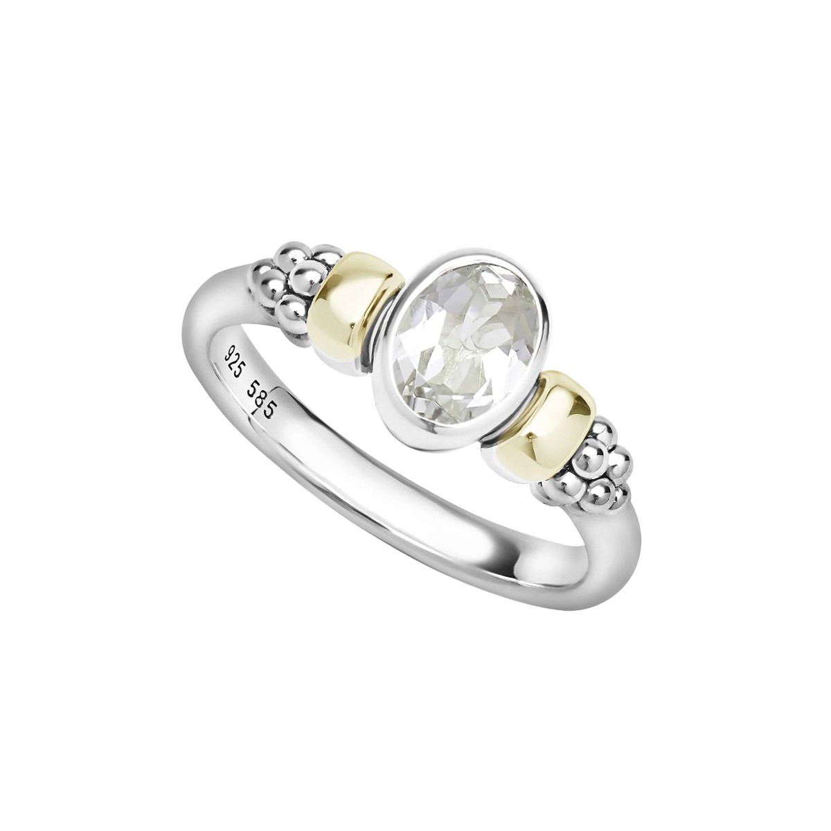 LAGOS Signature Caviar Two-Tone White Topaz Oval Ring, Size 7