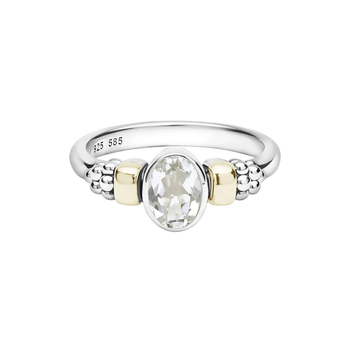 LAGOS Signature Caviar Two-Tone White Topaz Oval Ring, Size 7