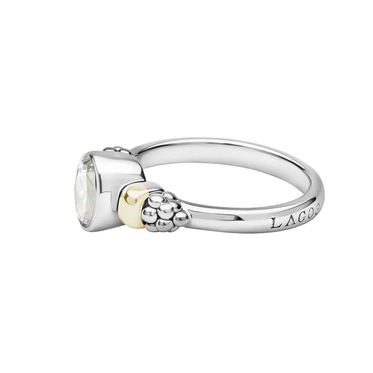 LAGOS Signature Caviar Two-Tone White Topaz Oval Ring, Size 7
