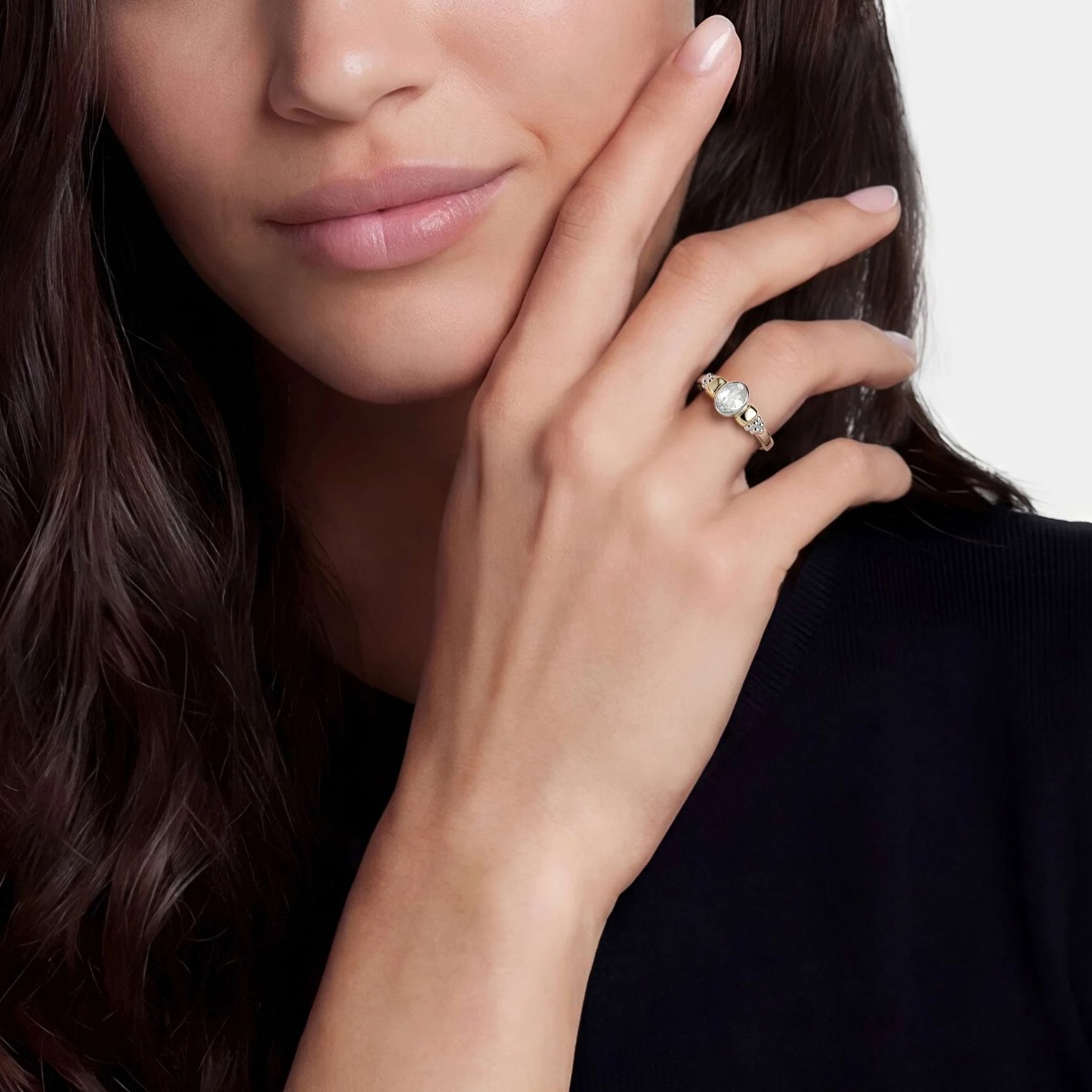 LAGOS Signature Caviar Two-Tone White Topaz Oval Ring, Size 7