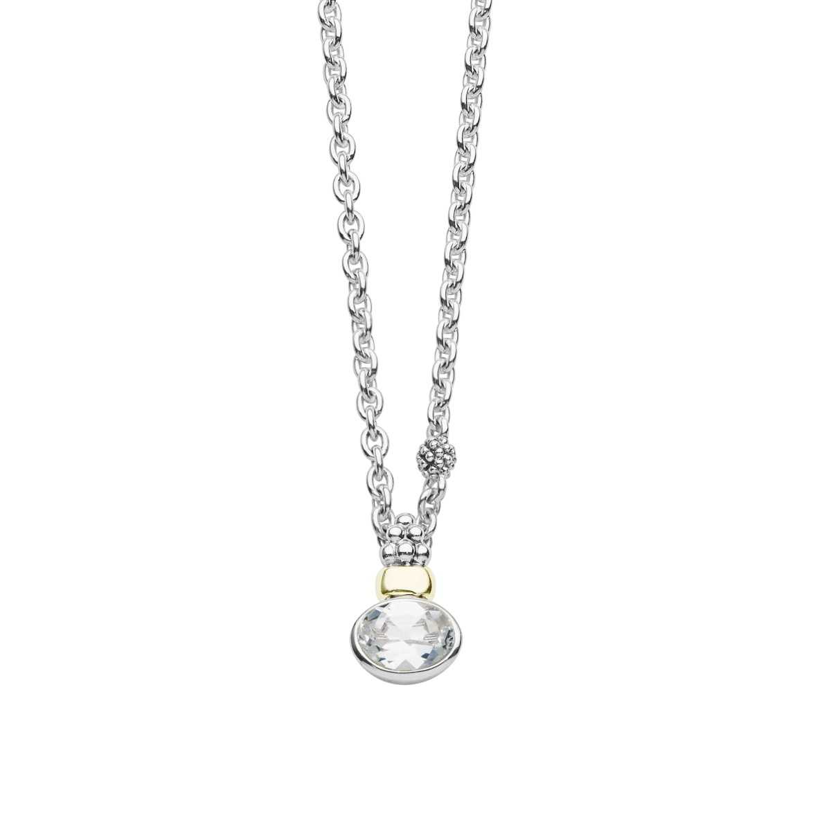 LAGOS Signature Caviar Two-Tone White Topaz Oval Pendant Necklace, 16-18