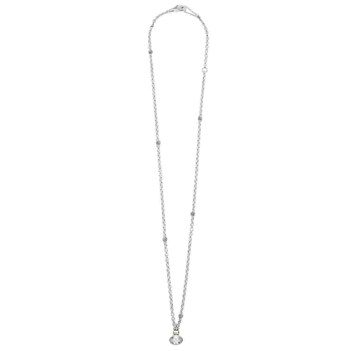 LAGOS Signature Caviar Two-Tone White Topaz Oval Pendant Necklace, 16-18