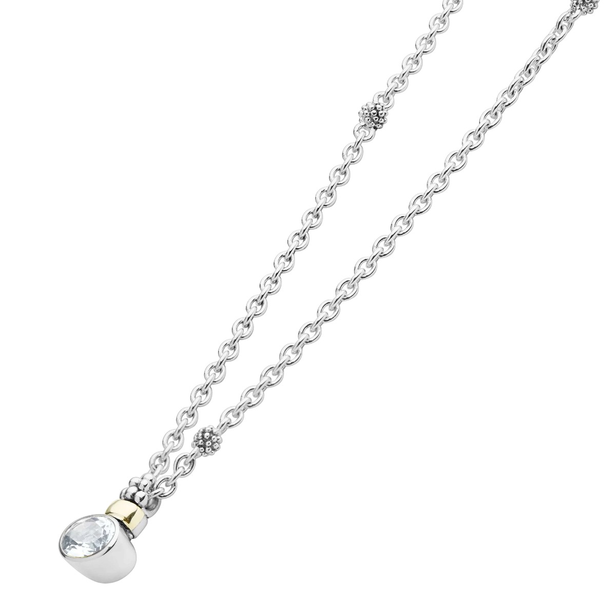 LAGOS Signature Caviar Two-Tone White Topaz Oval Pendant Necklace, 16-18