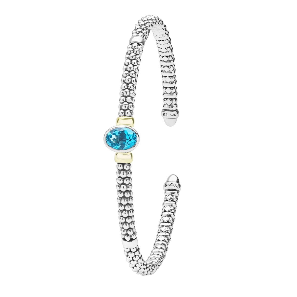 LAGOS Signature Caviar Two-Tone Swiss Blue Topaz Oval Mini Versa Torque Bracelet, 3 mm, Size M