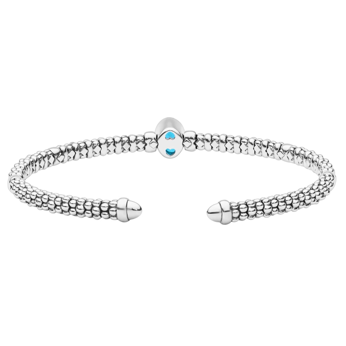 LAGOS Signature Caviar Two-Tone Swiss Blue Topaz Oval Mini Versa Torque Bracelet, 3 mm, Size M