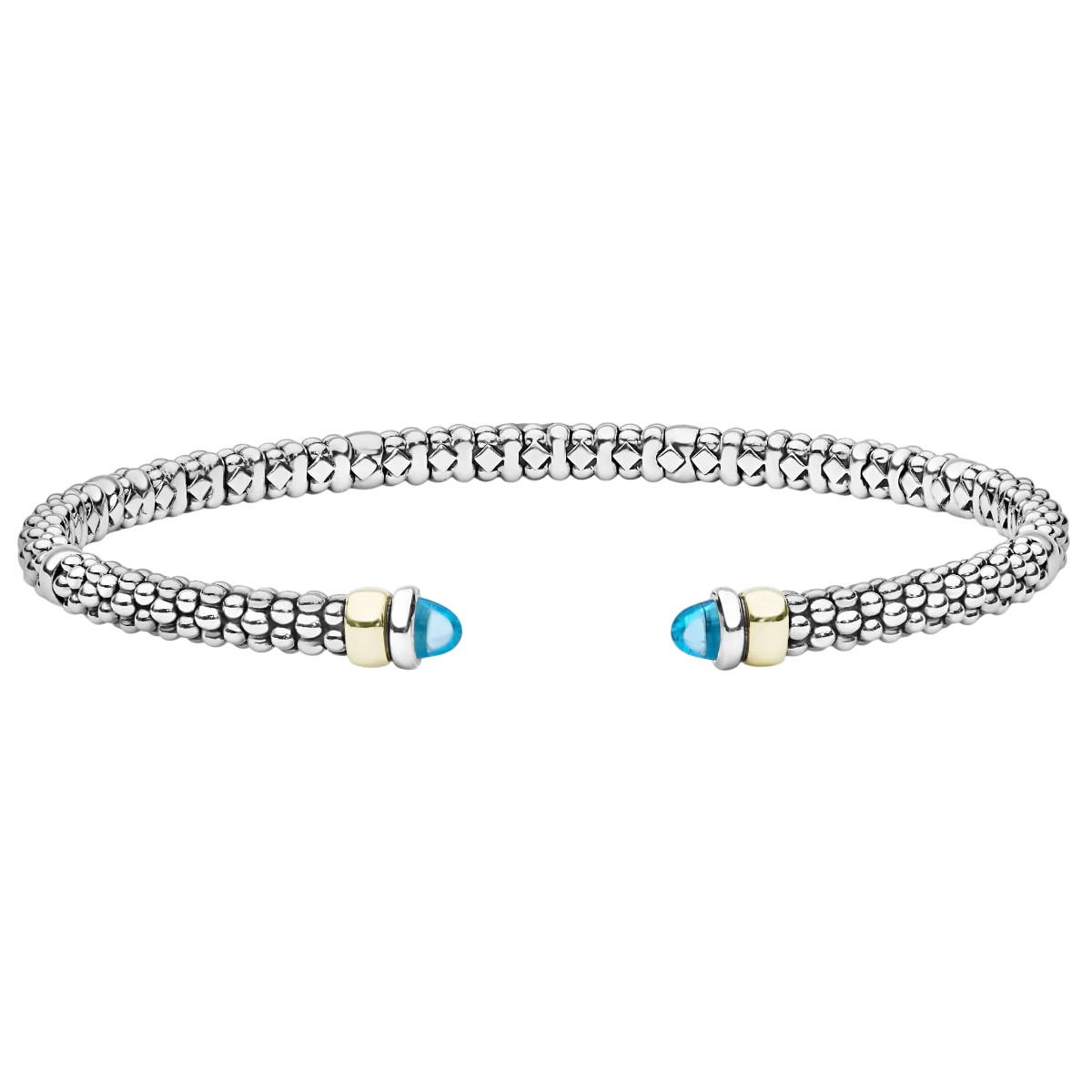 LAGOS Signature Caviar Two-Tone Swiss Blue Topaz Mini Versa Torque Bracelet, 3 mm, Size M