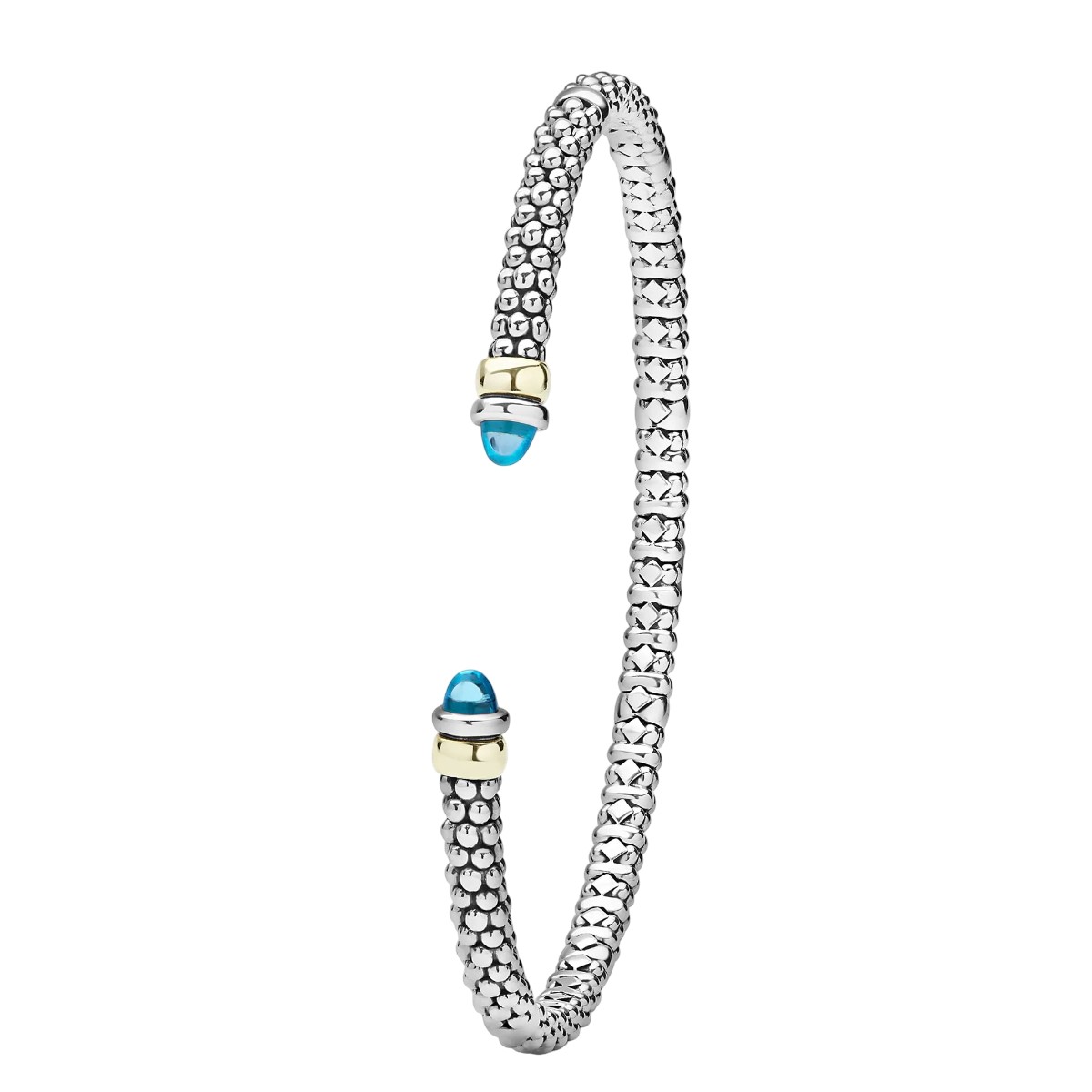 LAGOS Signature Caviar Two-Tone Swiss Blue Topaz Mini Versa Torque Bracelet, 3 mm, Size M