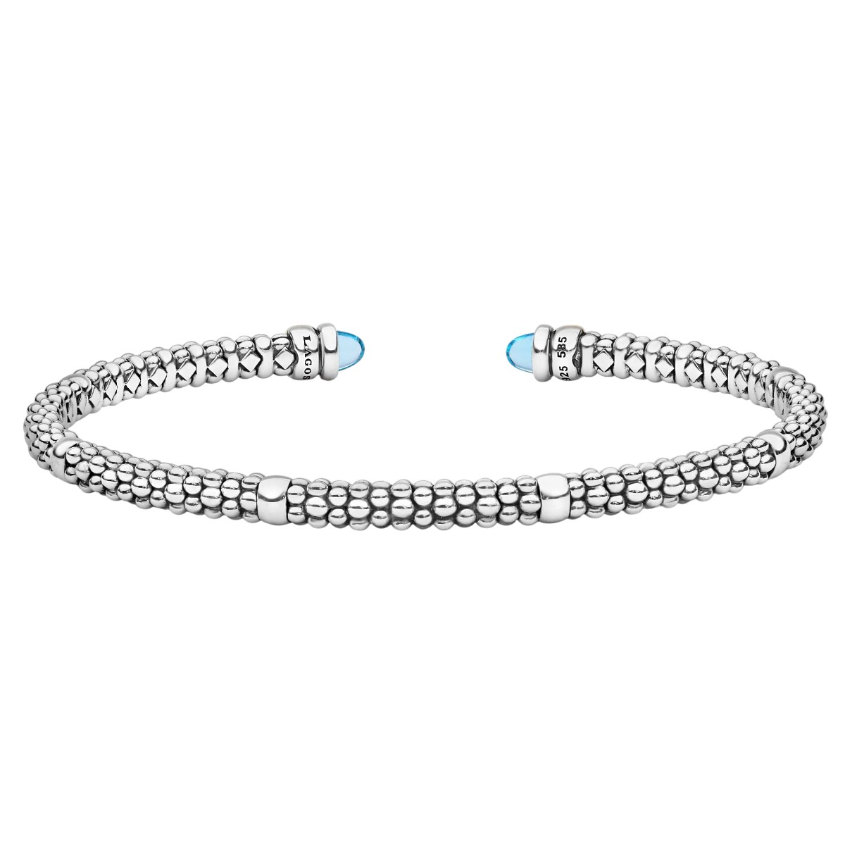LAGOS Signature Caviar Two-Tone Swiss Blue Topaz Mini Versa Torque Bracelet, 3 mm, Size M