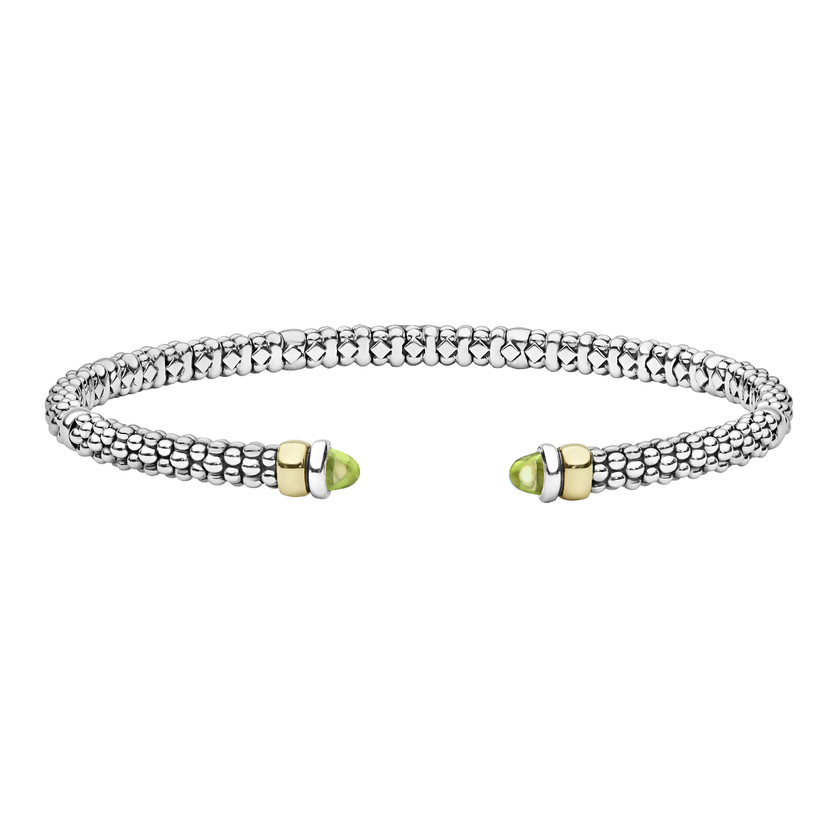 LAGOS Signature Caviar Sterling Silver Beaded Cuff Bracelet with Yellow Gold & Peridot Accents, 7