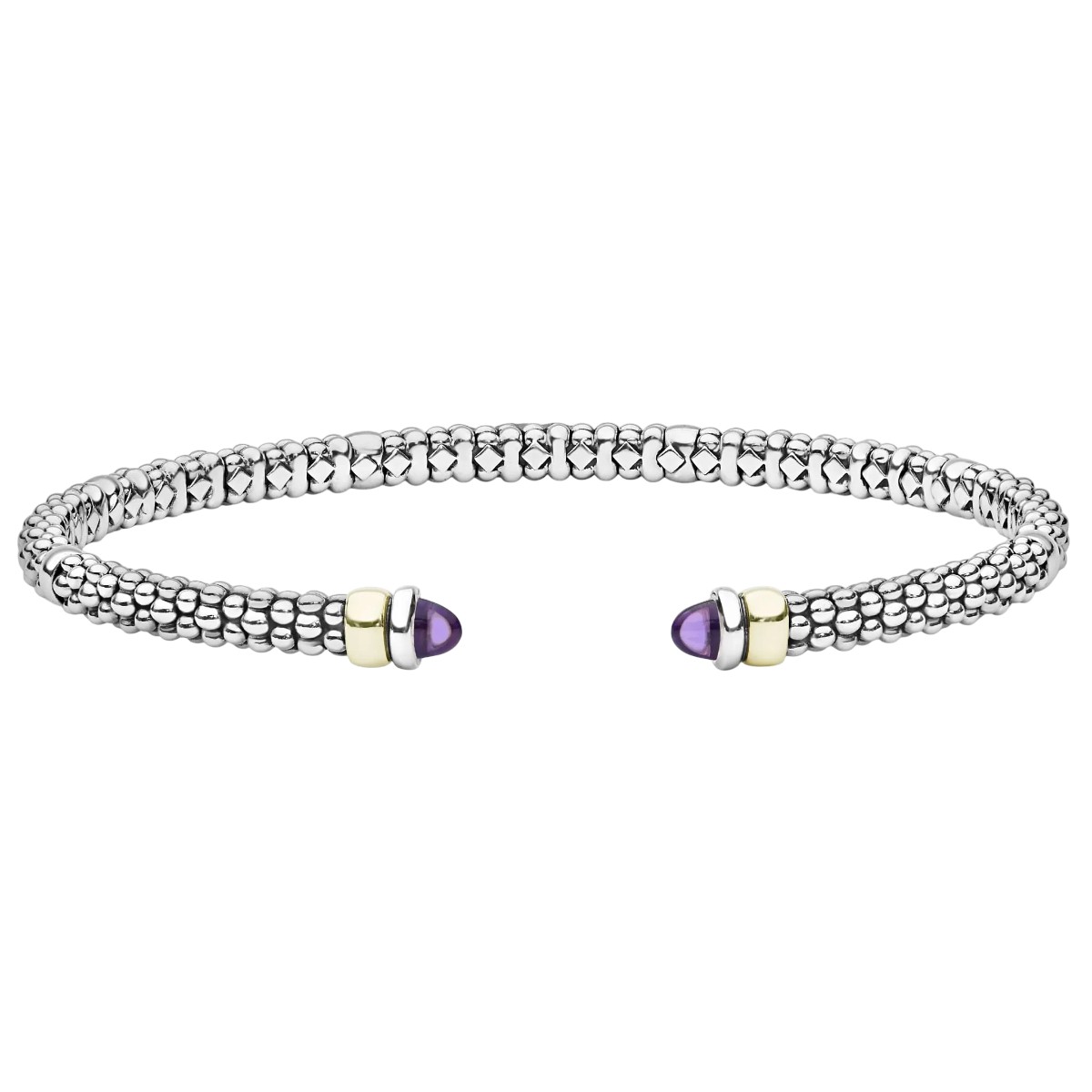 LAGOS Signature Caviar Two-Tone Amethyst Mini Versa Torque Bracelet, 3 mm, Size M