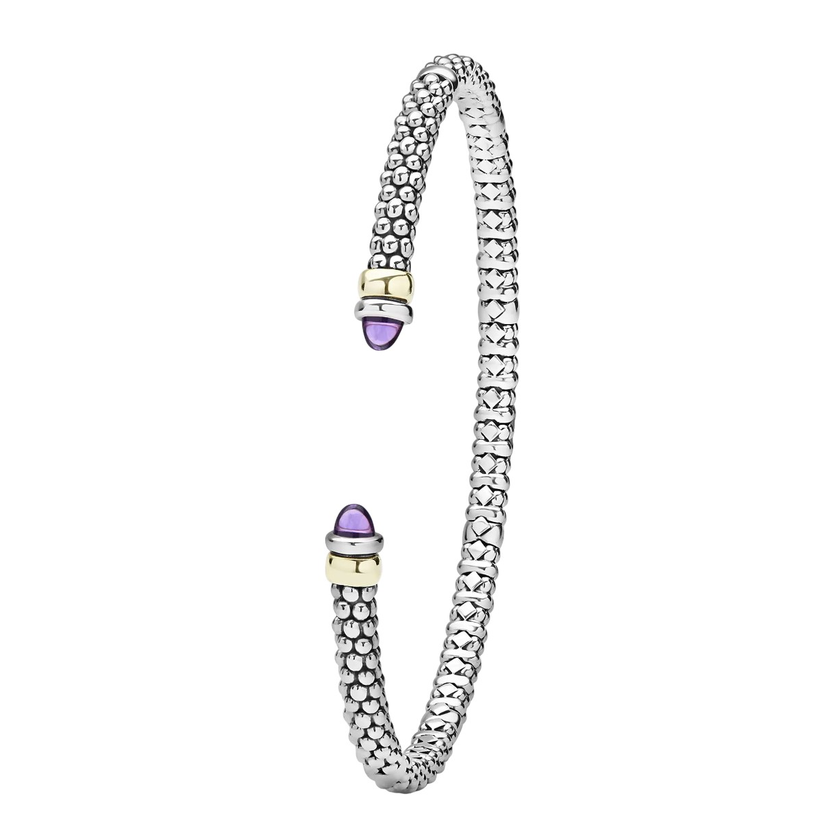 LAGOS Signature Caviar Two-Tone Amethyst Mini Versa Torque Bracelet, 3 mm, Size M