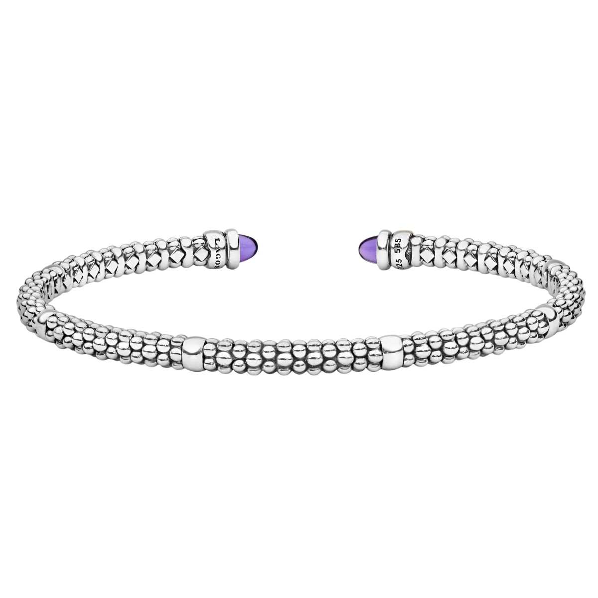 LAGOS Signature Caviar Two-Tone Amethyst Mini Versa Torque Bracelet, 3 mm, Size M