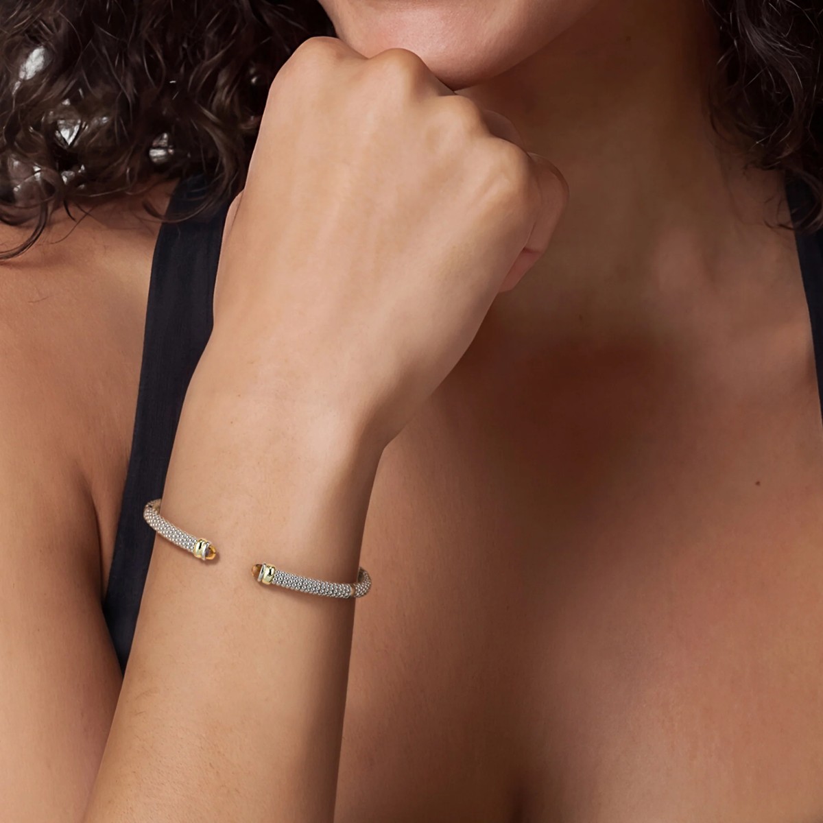 LAGOS Signature Caviar Two-Tone Citrine Mini Versa Torque Bracelet, 3 mm, Size S