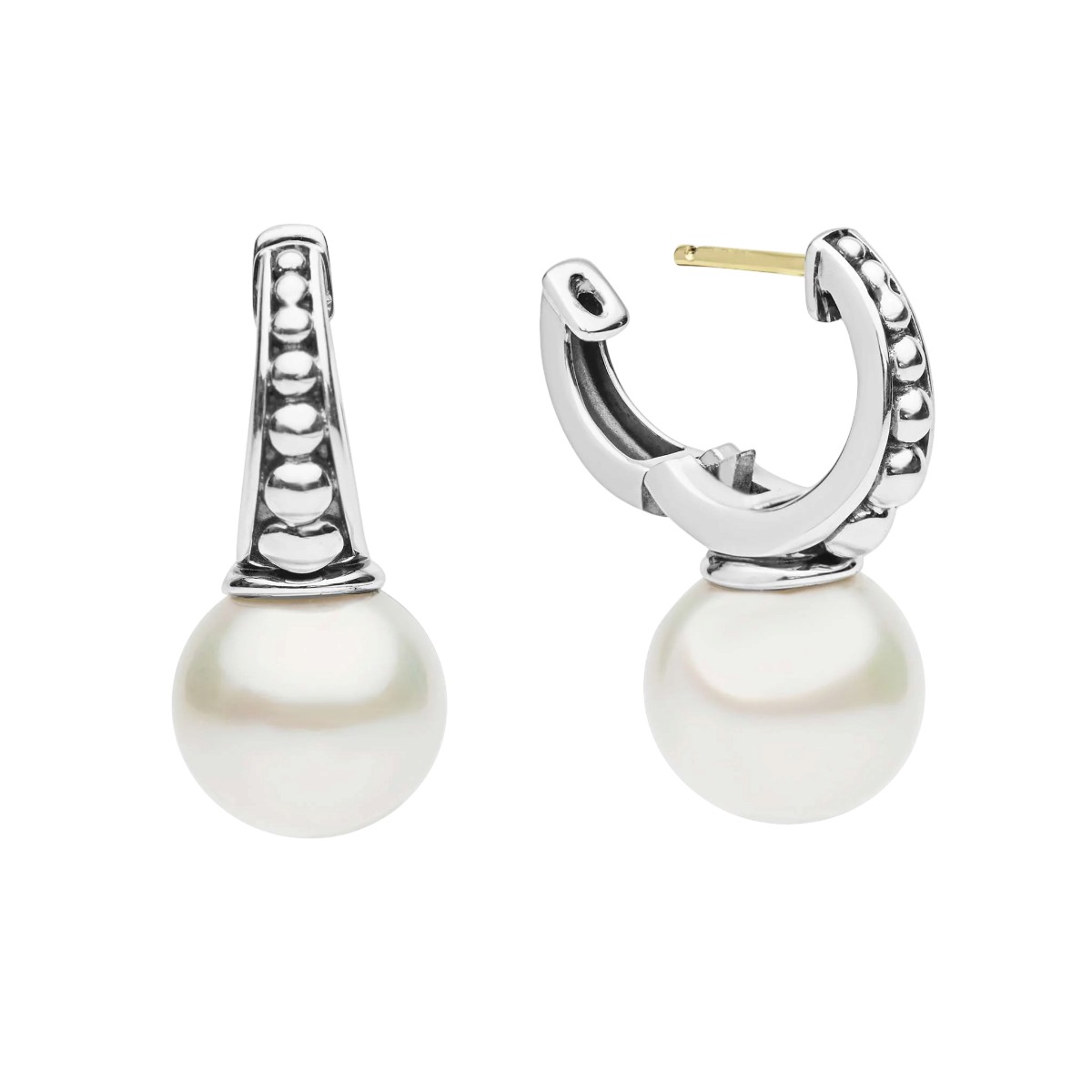 LAGOS Luna Sterling Silver Pearl Drop Huggie Earrings, 14 x 6 mm