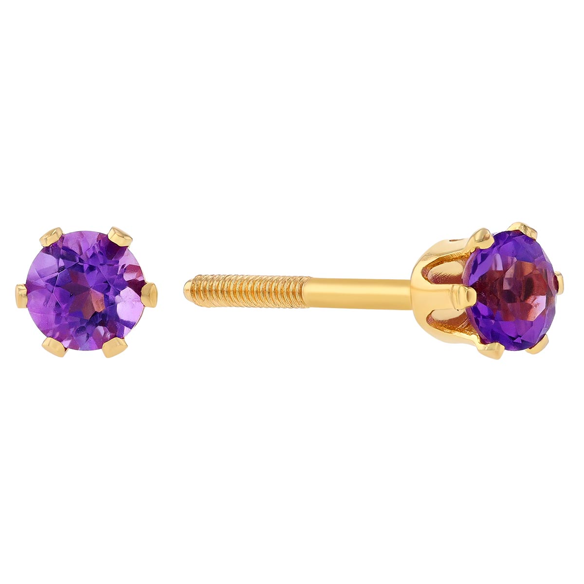 Children's Round Amethyst Stud Earrings in Yellow Gold