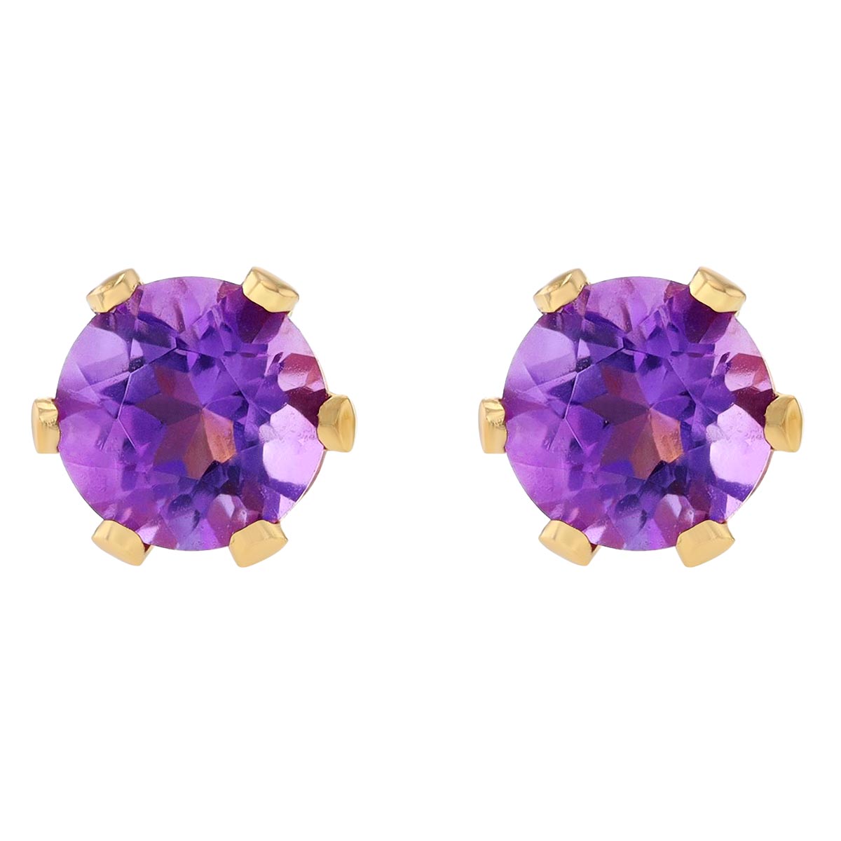 Children's Round Amethyst Stud Earrings in Yellow Gold