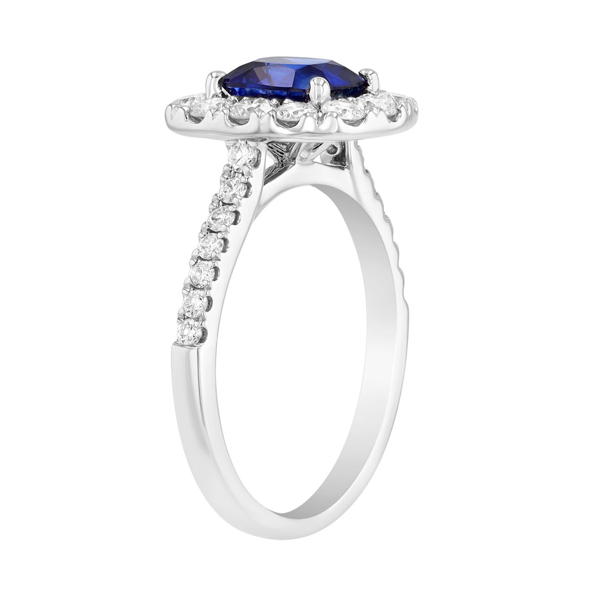 Cushion Cut Sapphire & Diamond Halo Ring in White Gold