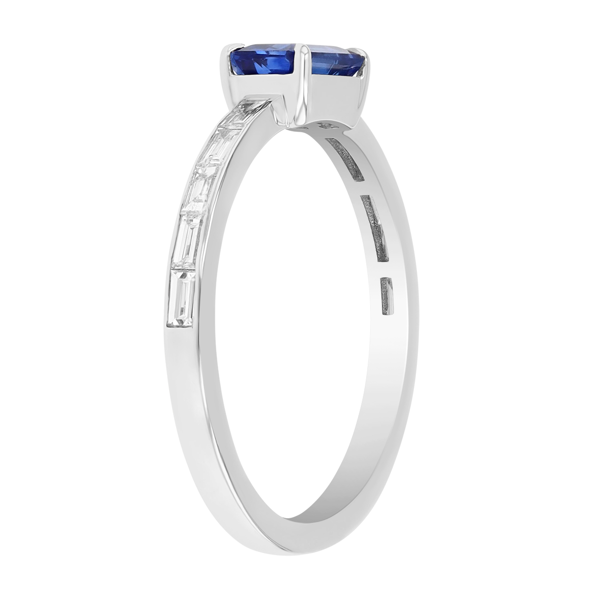 Emerald Cut Sapphire & Baguette Diamond Ring in White Gold
