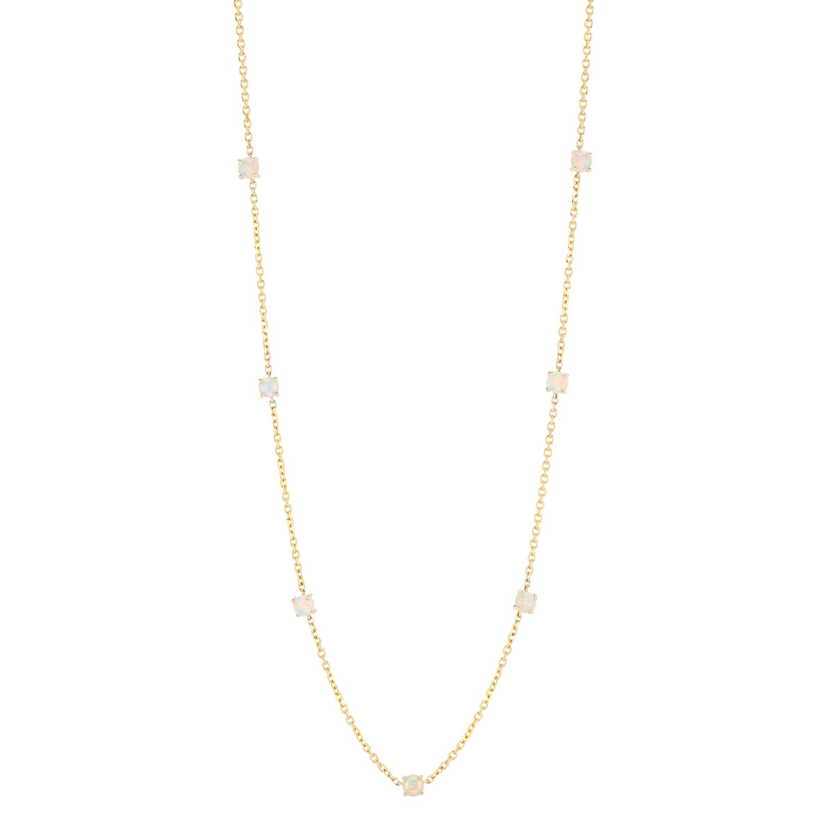 Round Opal Station Necklace in Yellow Gold