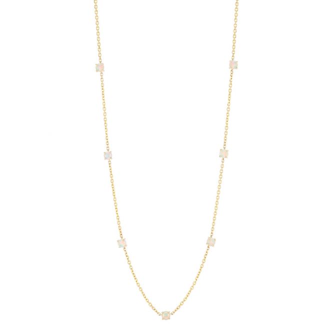 Round Opal Station Necklace in Yellow Gold