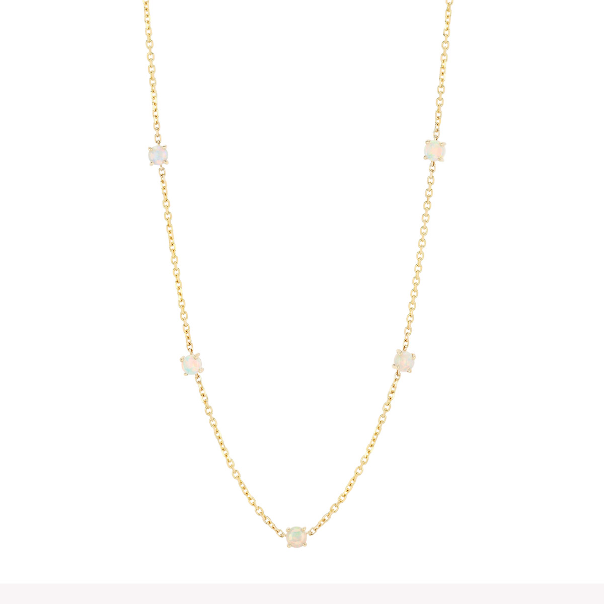 Round Opal Station Necklace in Yellow Gold