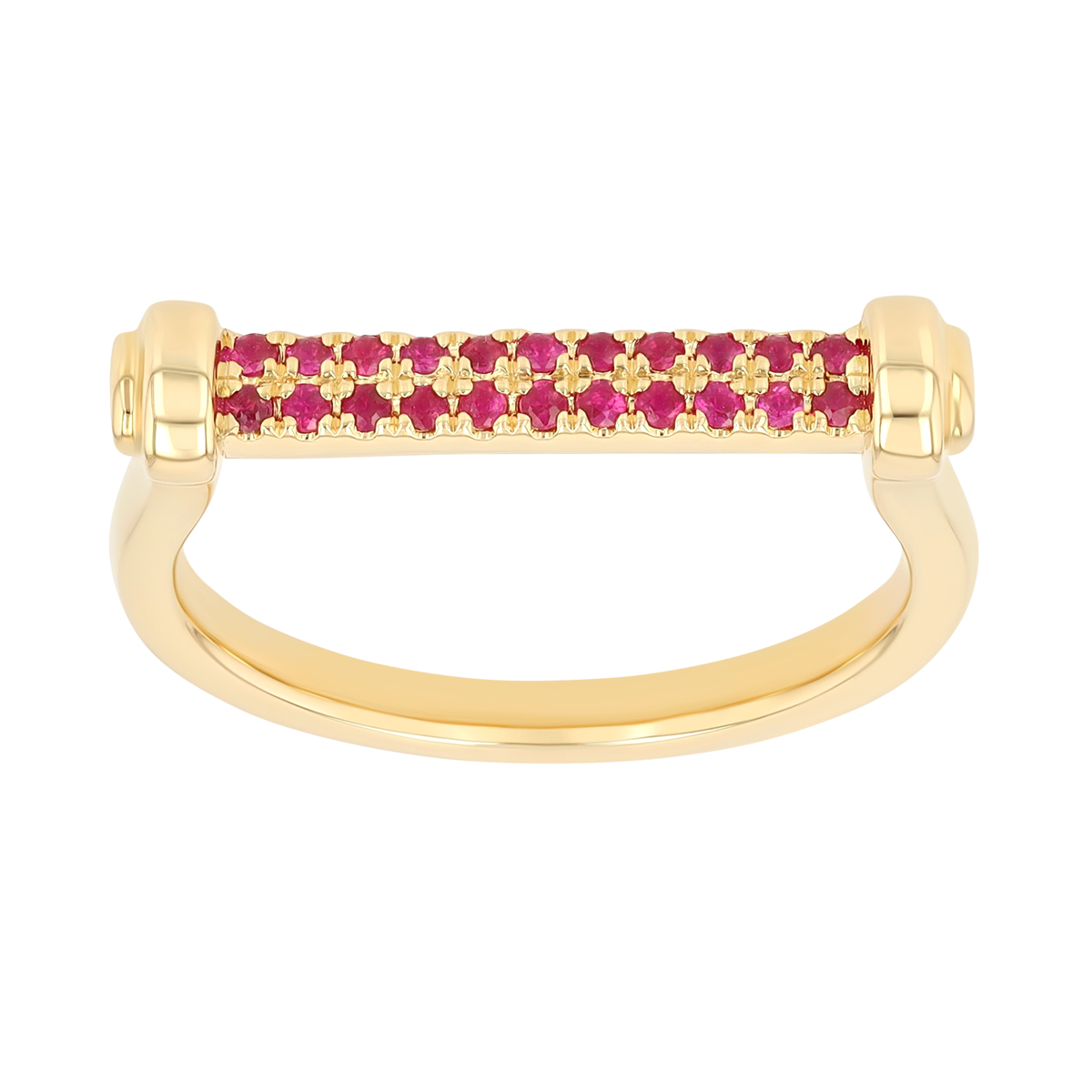 Ruby Pavé Bar Ring in Yellow Gold