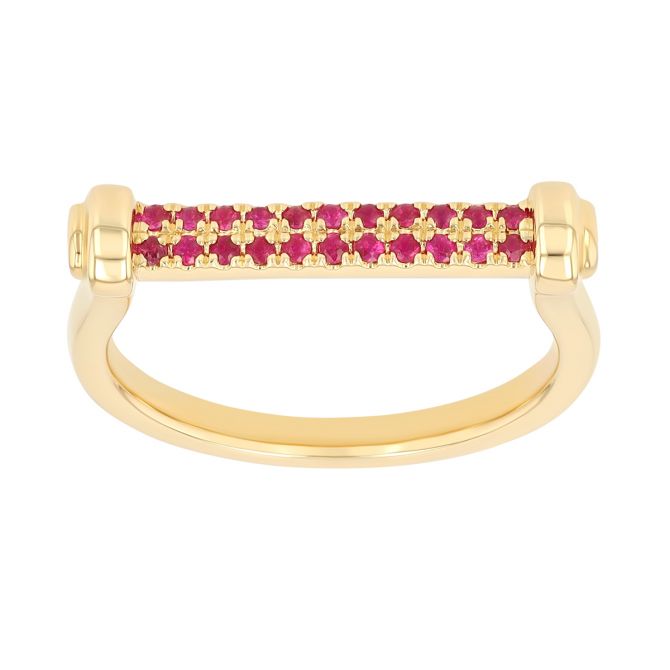 Ruby Pavé Bar Ring in Yellow Gold