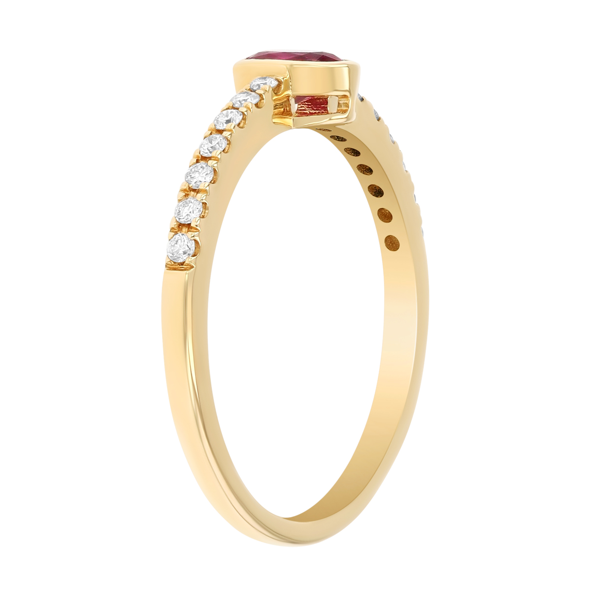 Bezel Set Oval Ruby & Diamond Ring in Yellow Gold
