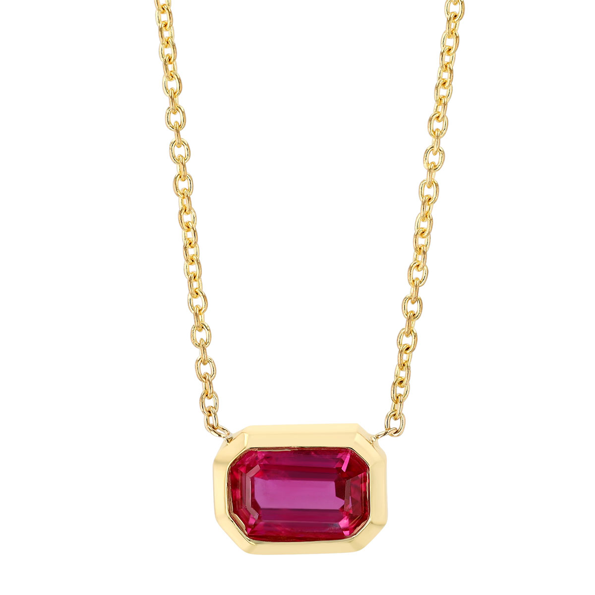 Roberto Coin Tiny Treasures Bezel Set Emerald Cut Ruby Solitaire Pendant in Yellow Gold, 18