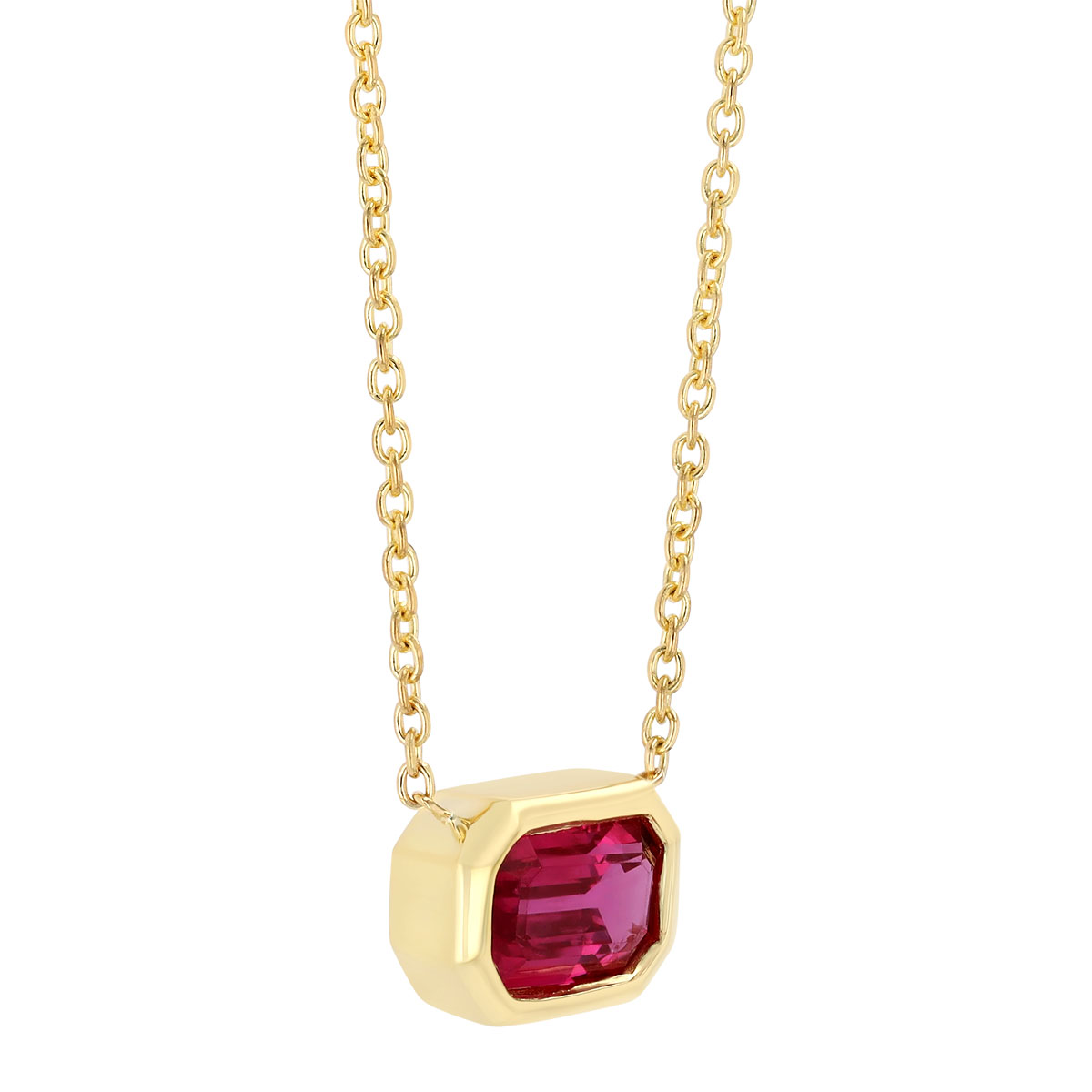 Roberto Coin Tiny Treasures Bezel Set Emerald Cut Ruby Solitaire Pendant in Yellow Gold, 18