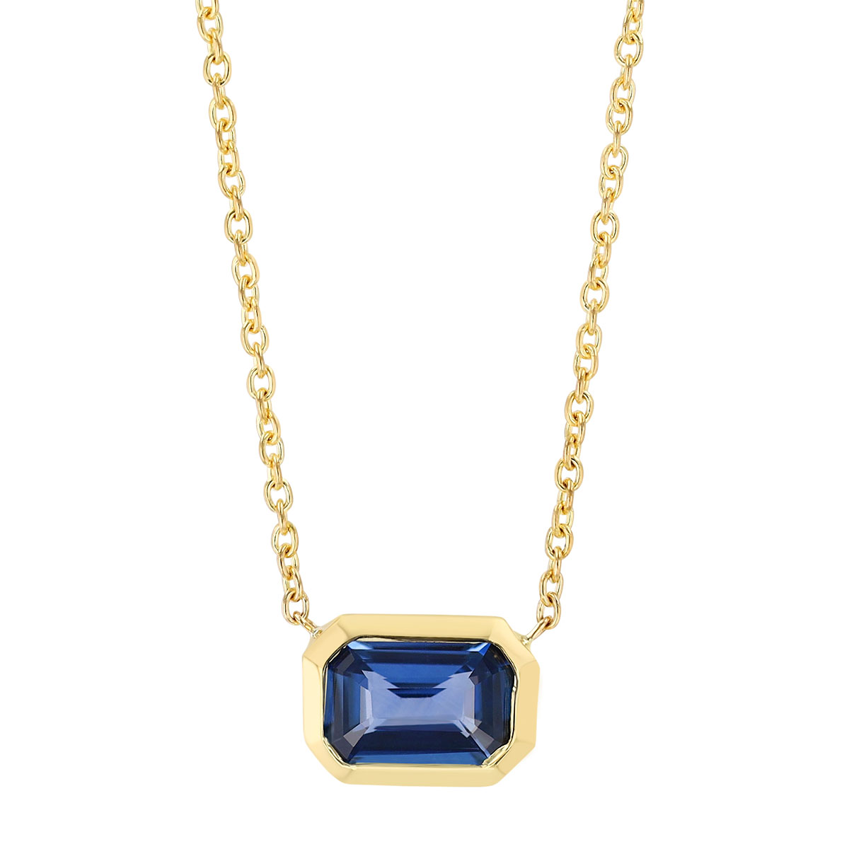 Roberto Coin Tiny Treasures Bezel Set Emerald Cut Sapphire Solitaire Pendant in Yellow Gold, 18
