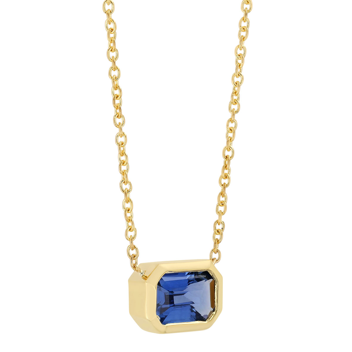 Roberto Coin Tiny Treasures Bezel Set Emerald Cut Sapphire Solitaire Pendant in Yellow Gold, 18
