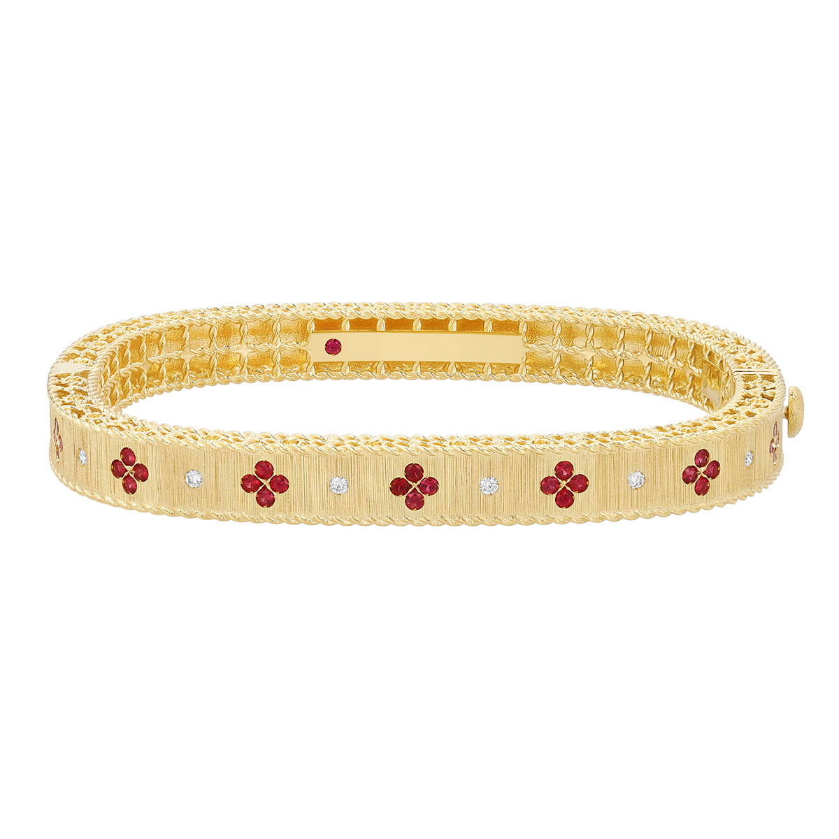 Roberto Coin Venetian Princess Ruby Flower & Diamond Station Bangle Bracelet in Yellow Gold