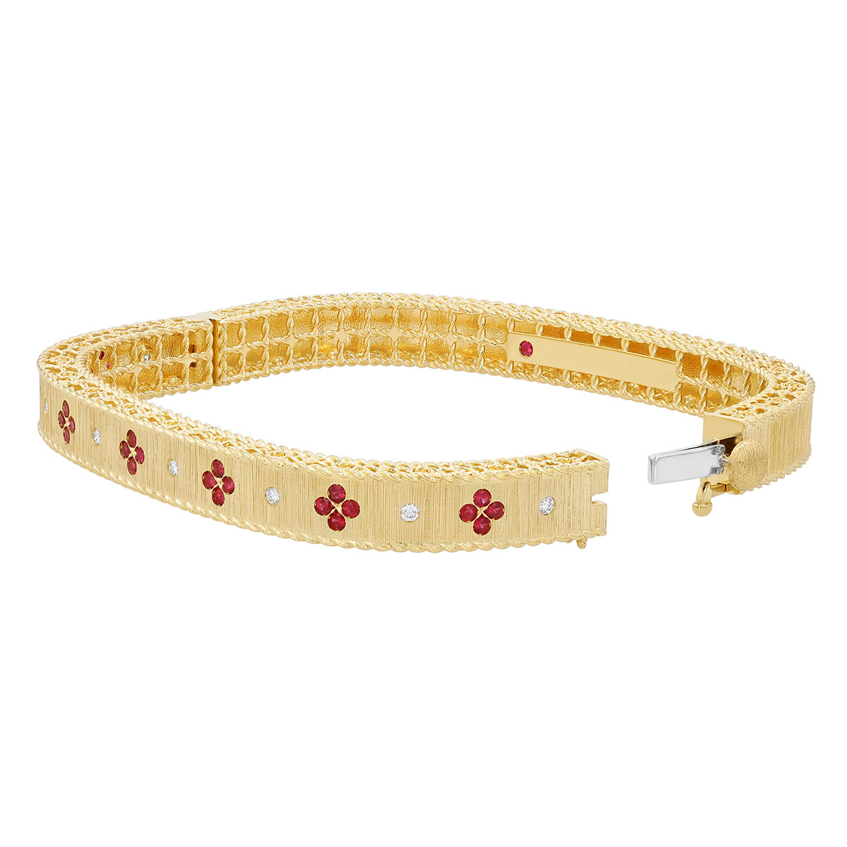 Roberto Coin Venetian Princess Ruby Flower & Diamond Station Bangle Bracelet in Yellow Gold