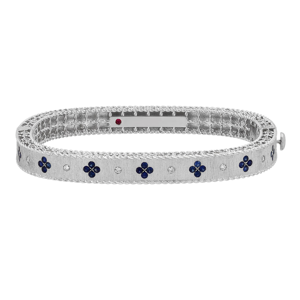 Roberto Coin Venetian Princess Sapphire Flower & Diamond Station Bangle Bracelet in White Gold