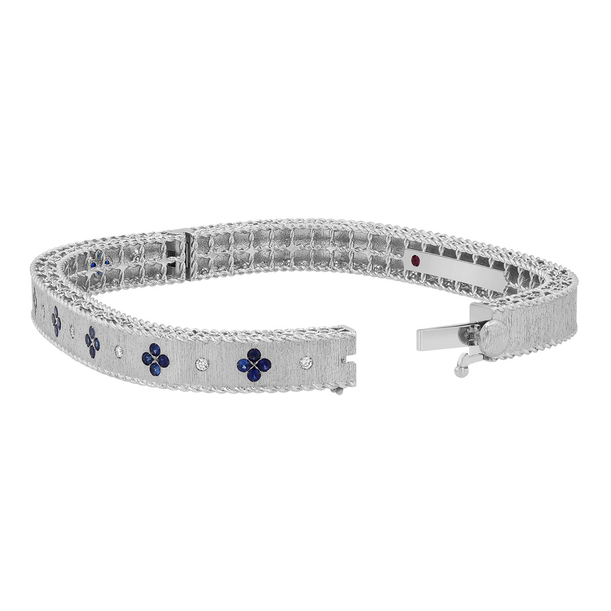 Roberto Coin Venetian Princess Sapphire Flower & Diamond Station Bangle Bracelet in White Gold