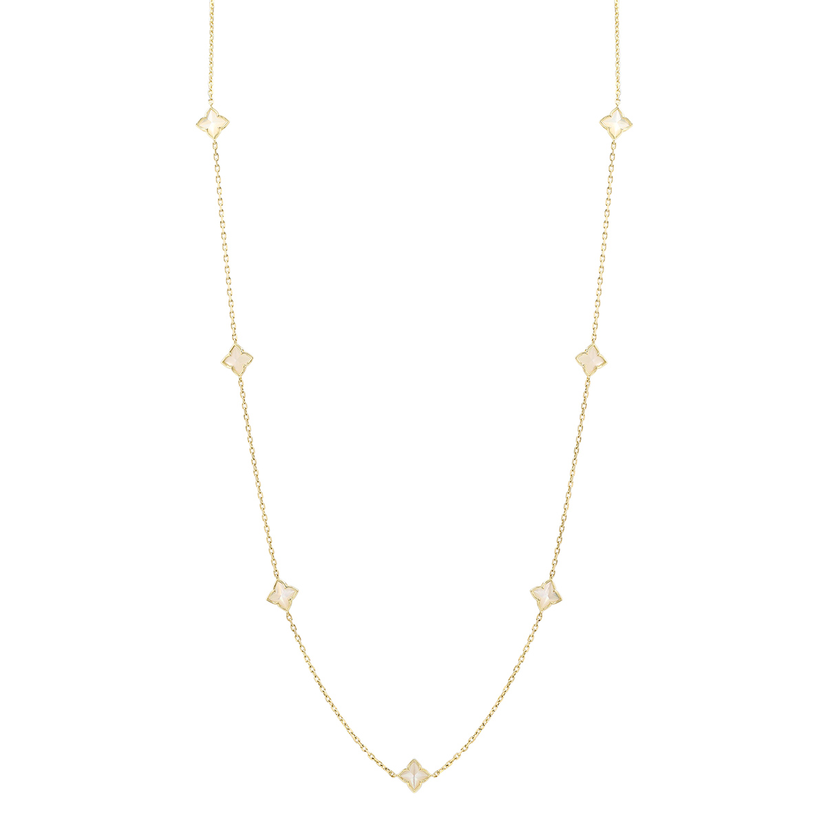 Roberto Coin Venetian Princess Mother of Pearl Flower Station Necklace in Yellow Gold, 36