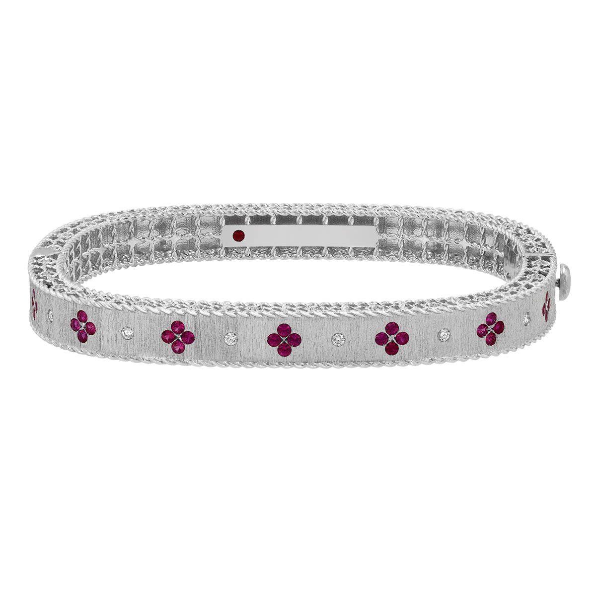 Roberto Coin Venetian Princess Ruby Flower & Diamond Station Bangle Bracelet in White Gold