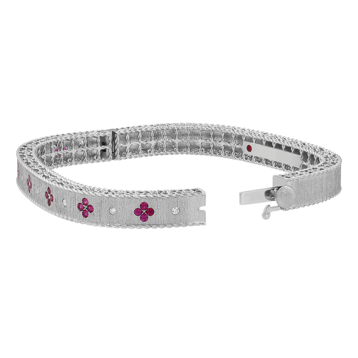 Roberto Coin Venetian Princess Ruby Flower & Diamond Station Bangle Bracelet in White Gold