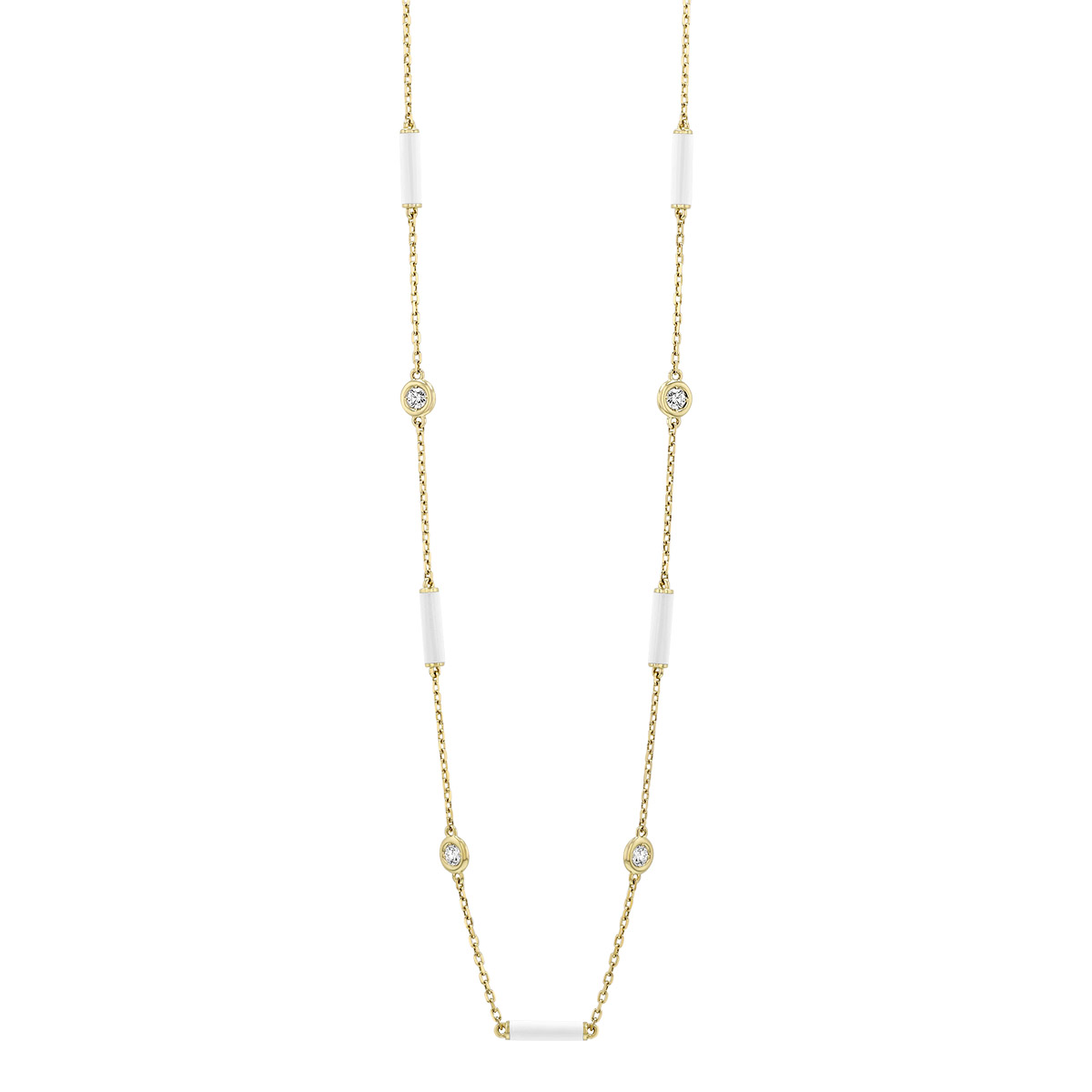 Roberto Coin Diamond & White Enamel Station Necklace in Yellow Gold, 18