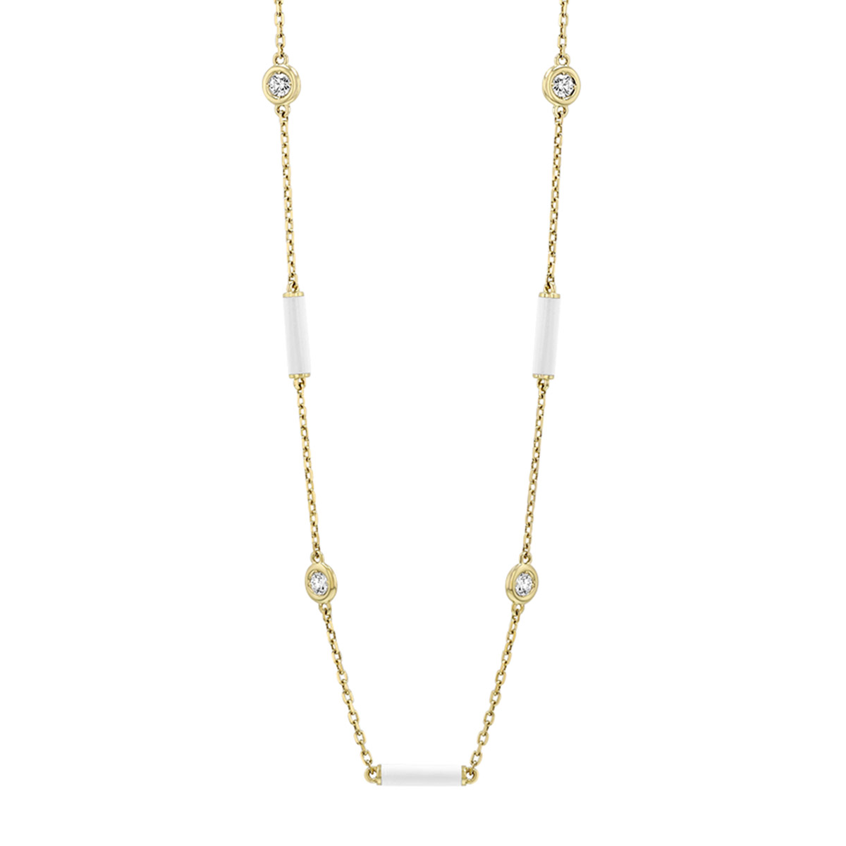 Roberto Coin Diamond & White Enamel Station Necklace in Yellow Gold, 18