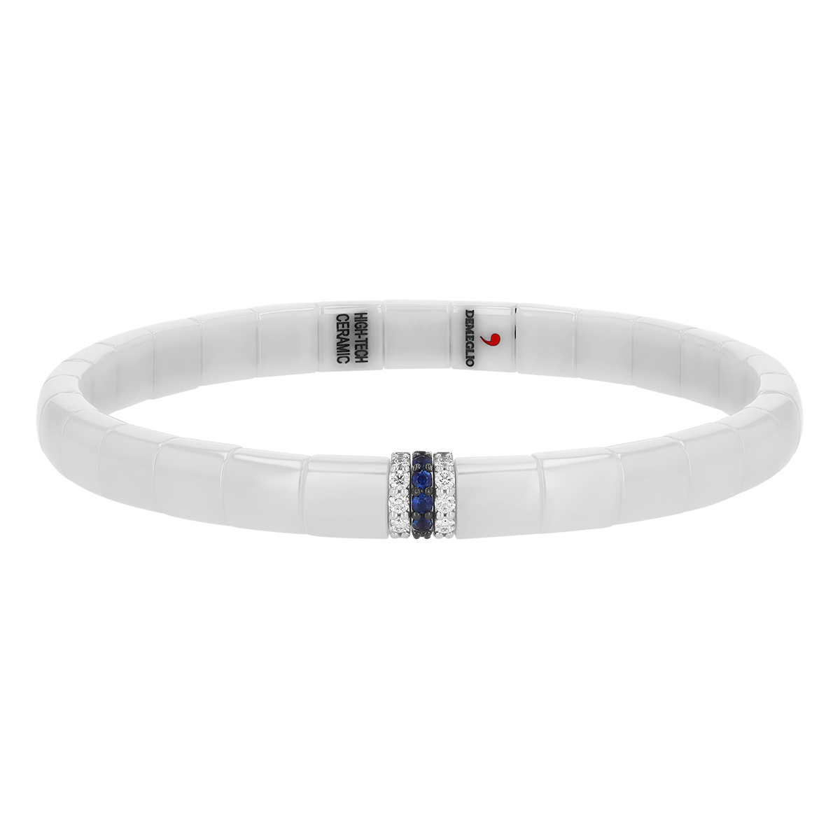 Demeglio Pura Sapphire & Diamond Station & White Ceramic Stretch Bracelet